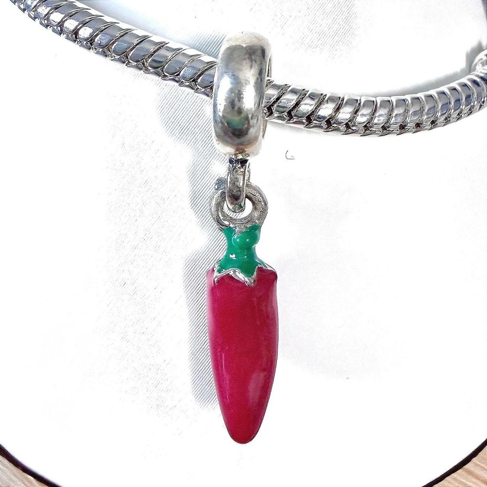 Pandora-like Red Chili Pepper Bead Charm Fits Snake Chain Bracelet Dangle